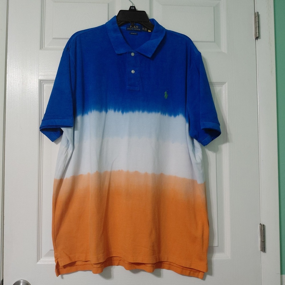 Polo Ralph Lauren Classic Fit Fit Polo Shirt Mens XLarge Pink Tie-Dye Dip Dyed
